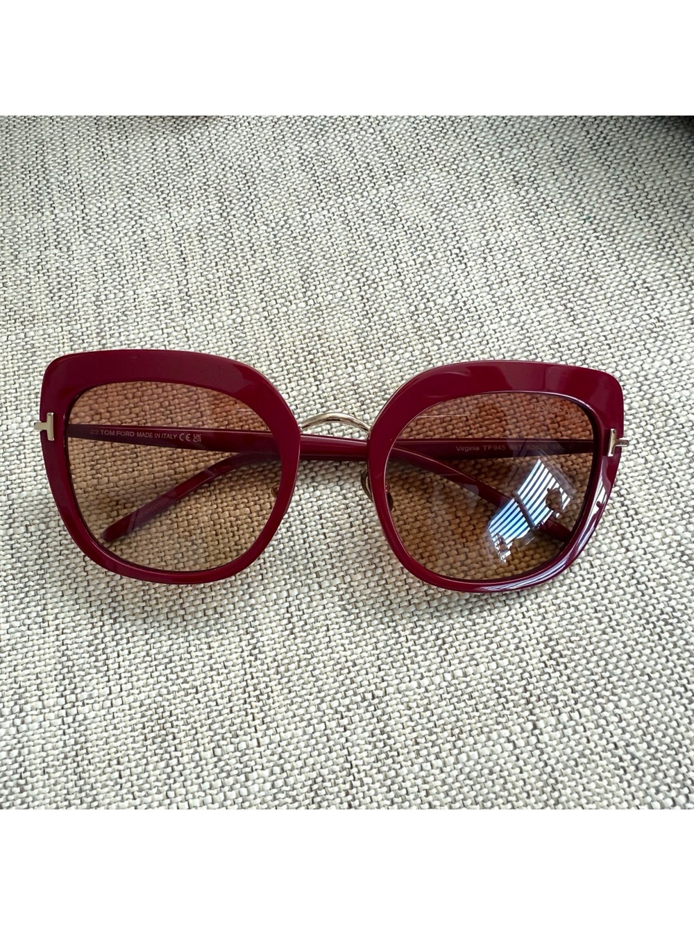Tom Ford Women's Burgundy Square Cat-Eye Sunglasses with Brown Lenses